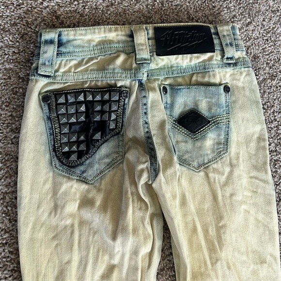 Affliction Raquel Jeans Yellow Blue Women's Size 24 Cotton Stretch Grunge Goth - Picture 6 of 13